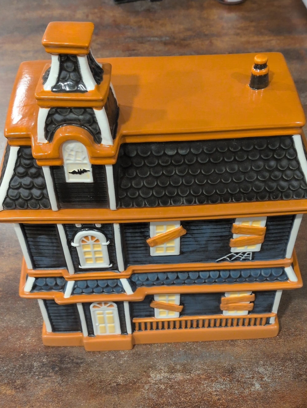 Pottery Barn Halloween Ceramic Haunted House Cookie Jar Lidded Treat Canister